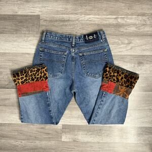 Y2K L.E.I. Leopard Patchwork Capri Crop Jeans Mid Rise Indie Sleaze Size 7